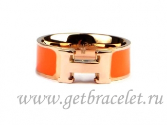 Hermes Enamel Clic H Ring in 18kt Pink Gold with Orange